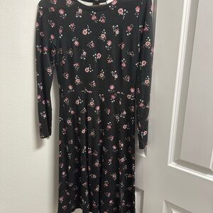 LOFT Black Dress with Pink Floral Design